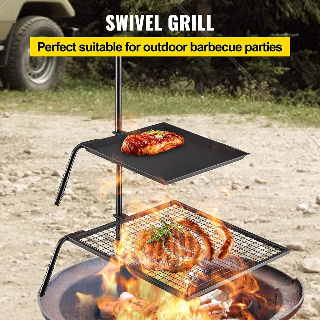 Cooking Open Layer Grate Height Pit Grill for Grill Section Fire Grate,Double Campfire Over Fire Grate Outdoor Pit,Three Grill Adjustable Flame