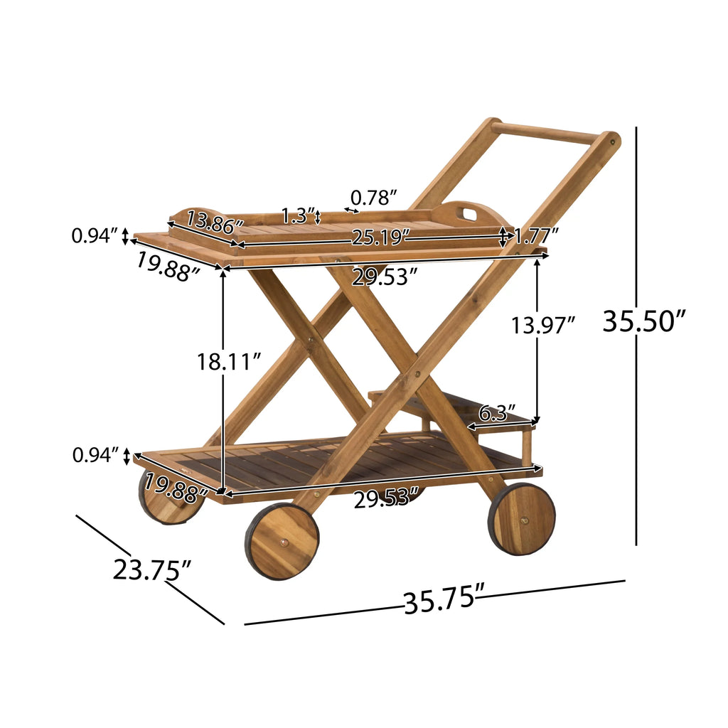 GDF Acacia Kenilworth Cart, Indoor/Outdoor Tiered Studio Bar 2 Wood Natural