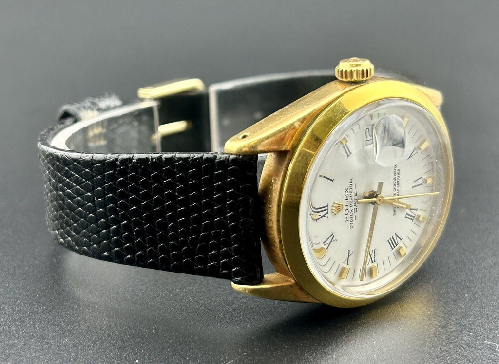 Gold Oyster Men's Rolex Shell Dial Date 15505 Perpetual White Watch Vintage 34mm