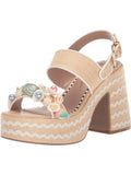 Mixed Woven M JOHNSON BETSEY Media Beige Round Buckle Block Heel Platform 10 Toe Embellished Womens Shellie Sandal 2" Slingback