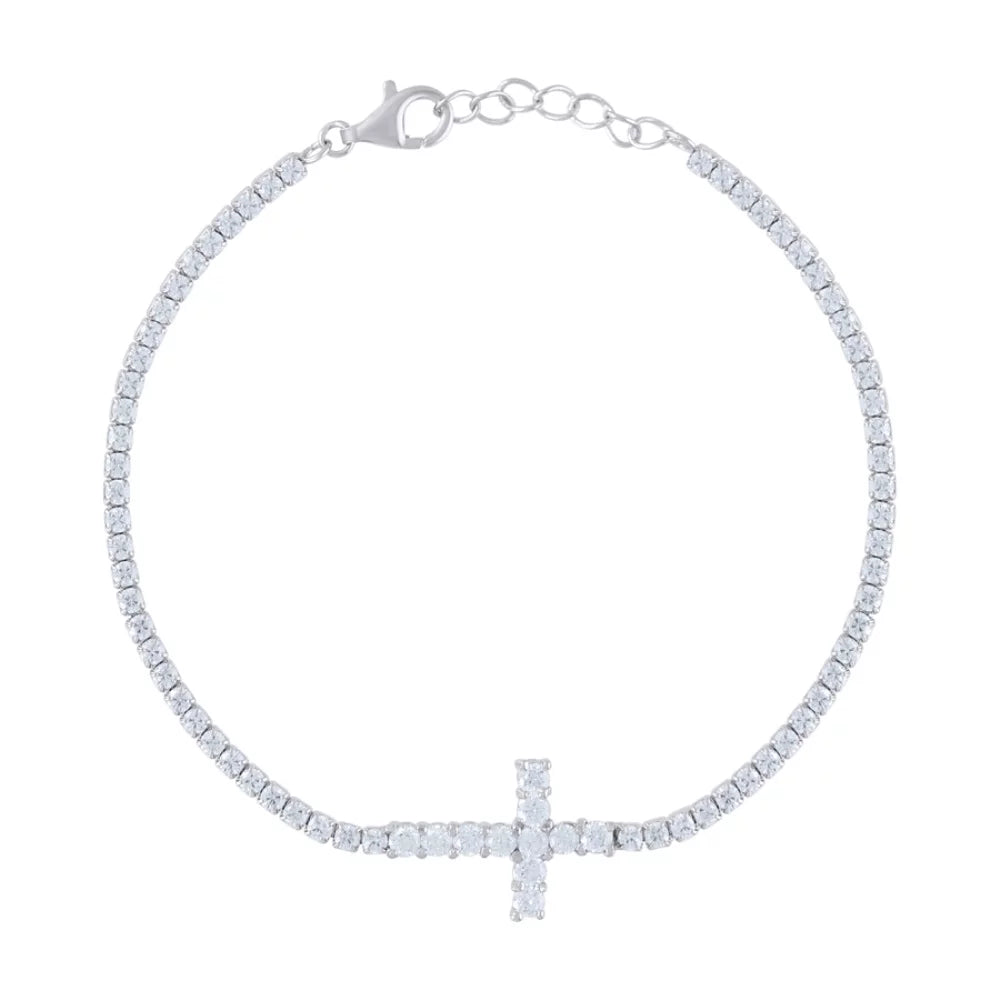 (Width- Cubic Women Zirconia Cross Silver Fancy for 13mm) Sterling Bracelet 925 Auriga