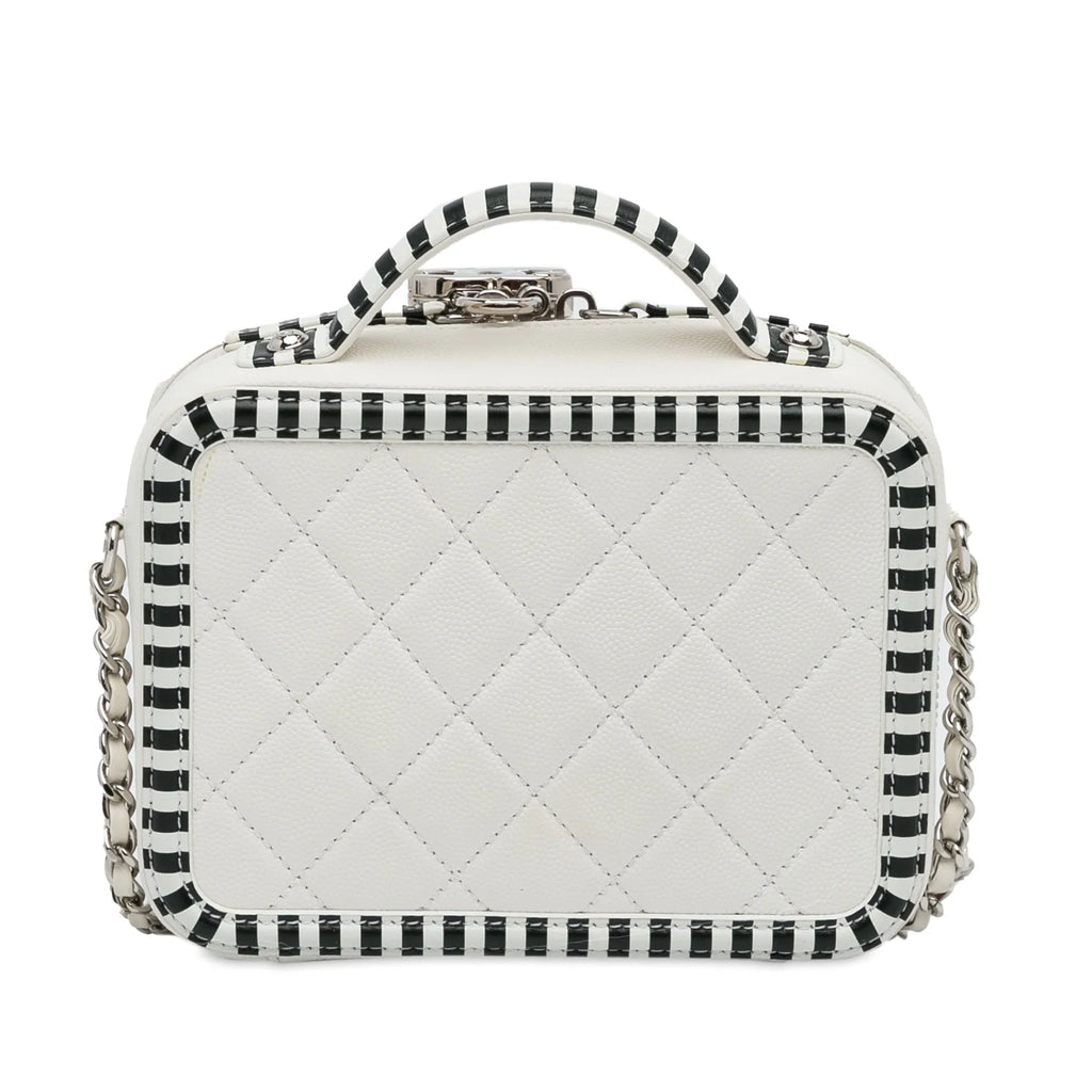 (Like Chanel Unisex Filigree Pre-Owned New) Small Caviar Bag Authenticated Leather Vanity CC White