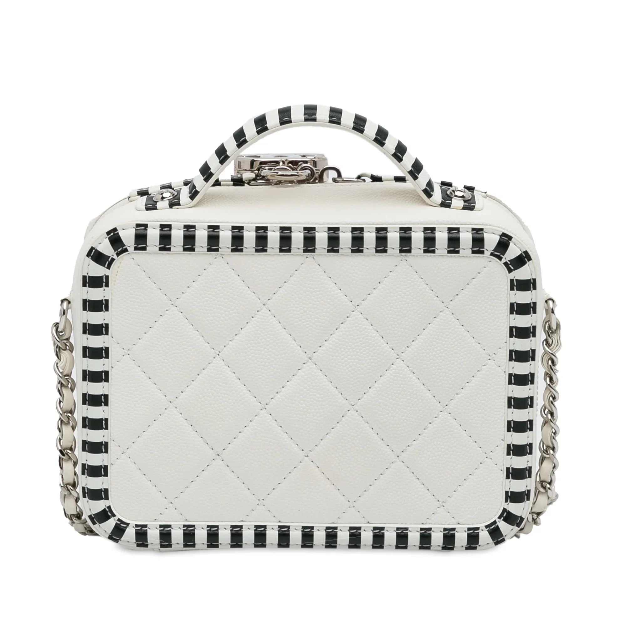 (Like Chanel Unisex Filigree Pre-Owned New) Small Caviar Bag Authenticated Leather Vanity CC White