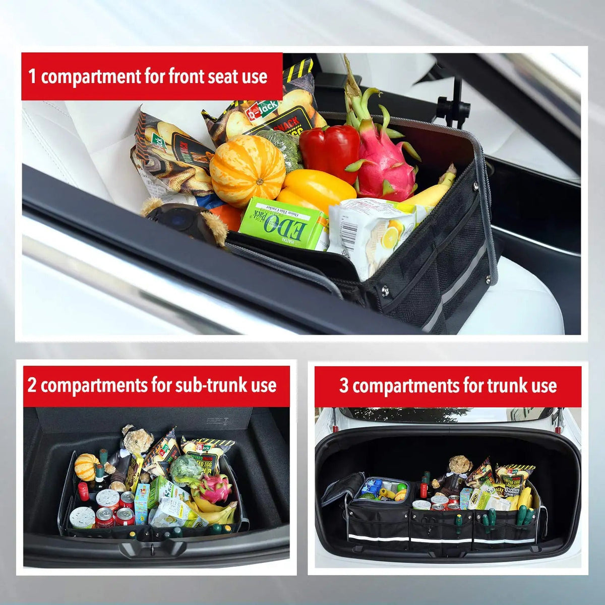 SUV D Dividers, Removable & - Storage Glamor and Cooler Black 5-in-1 - Straps Bag Cargo Collapsible Solution Lid, Car Leak-proof Trunk with Foldable Insulated Organizer with Tie-Down 2