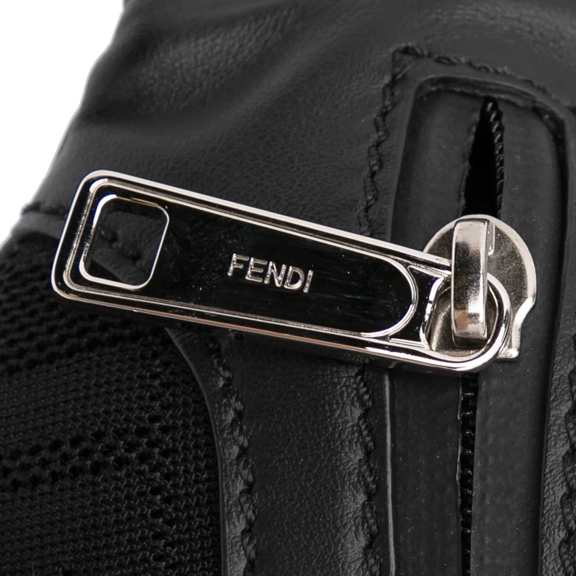 Knit Neoprene Bag Belt Pocket Perforated Grace Black Unisex Fendi Pre-Owned (Good) Vitello Authenticated Fabric FF