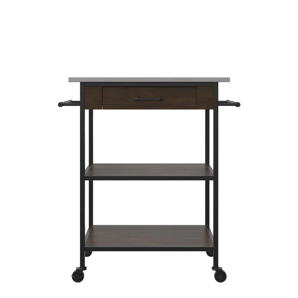 Counter DHP Black Brown Frame, Metal Stainless Top, Pantry Kitchen Kane Cart, Storage, Steel