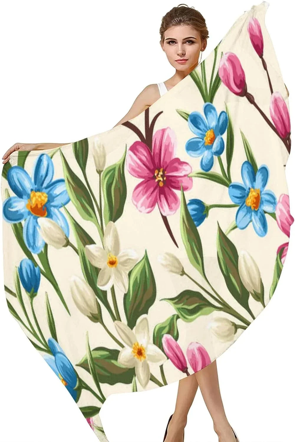 Neck Scarves Beige Silk Scarf Pink Flowers Hyjoy Girls Spring Lightweight Women Floral and Wrap Shawl Long for