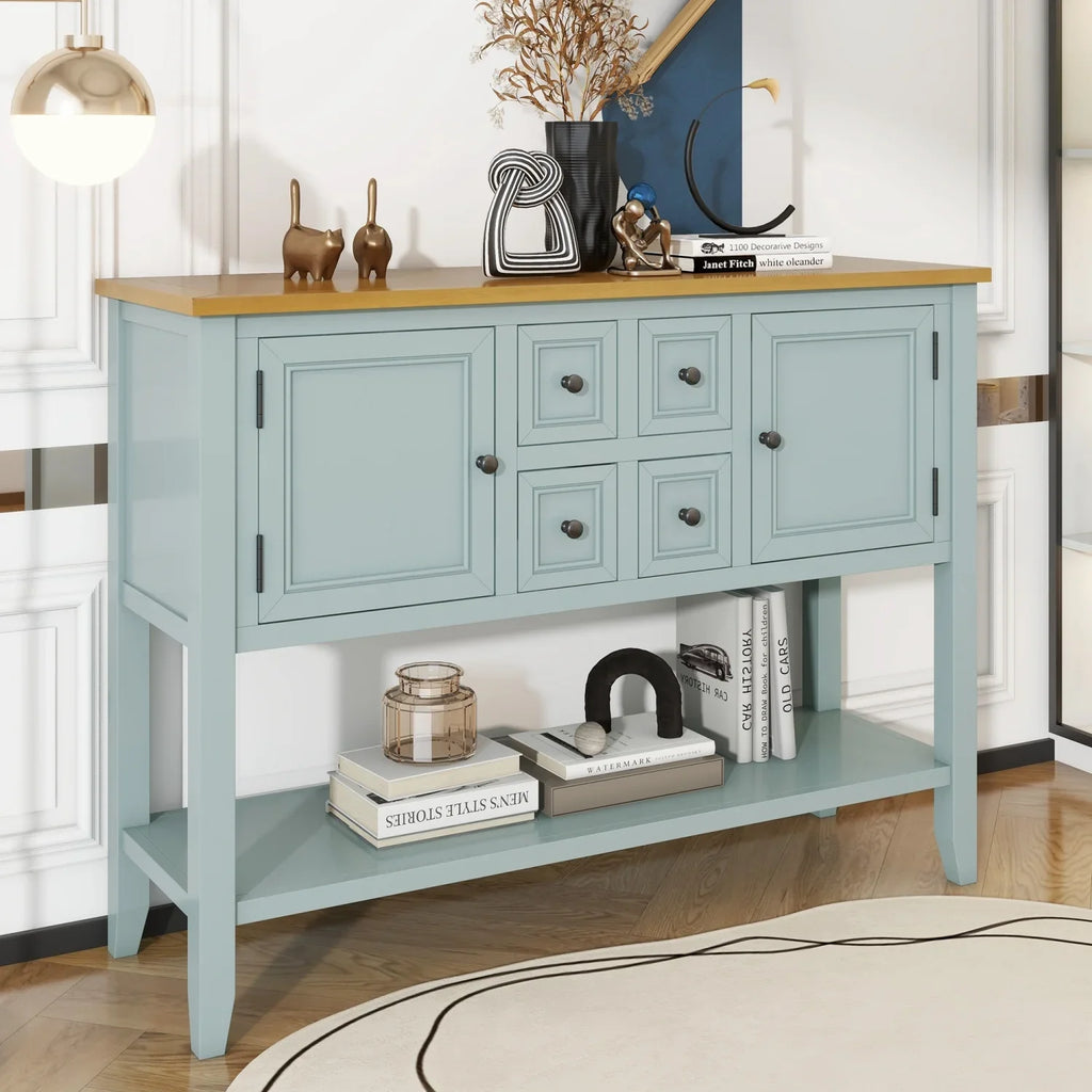 Drawers Kitchens Series with WF190263AAE) Living Shelf Vintage Console Rooms Ample Storage SKU (Antique Gray Small and TREXM Bottom Table for and Entrances OLD Four Cambridge