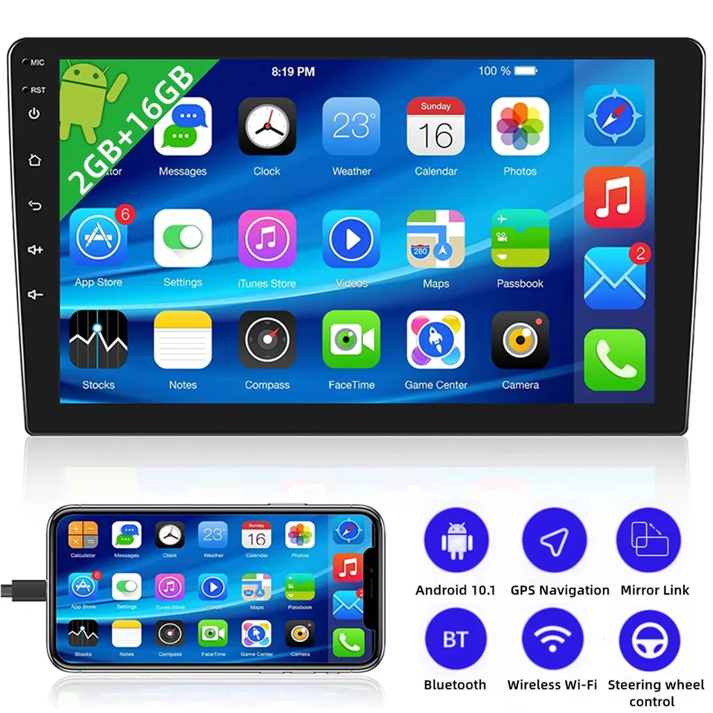 Camera(2+16GB) Mirror Link, Backup GPS With Navigate Car Double Screen Bluetooth 2022 Radio Din Touch FM, 10.1 Stereo Android Inch
