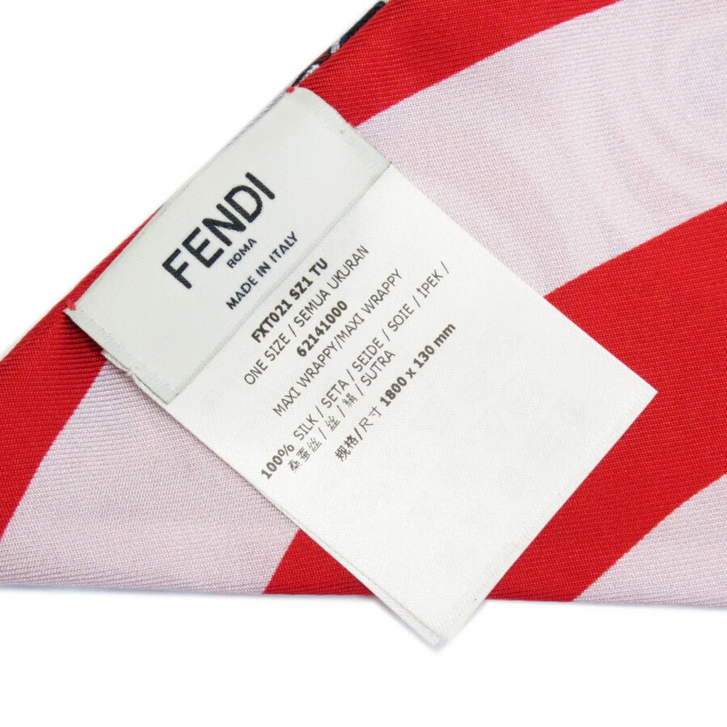 Rappy Pre-Owned (Good) Red Multicolor Maxi Silk Ribbon Scarf 100% FENDI