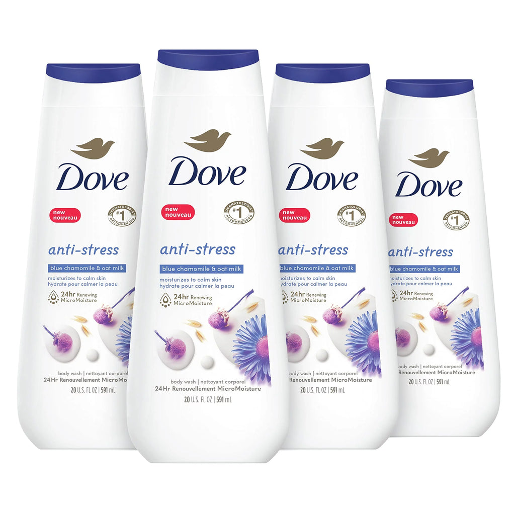 Renewing Anti-Stress Gentle Count 20 With & 4 Body Micromoisture Skin Healthy-Looking Cleanser 24Hr Oat Milk Wash Moisturizing Renewed, For Skin Oz Chamomile Dove