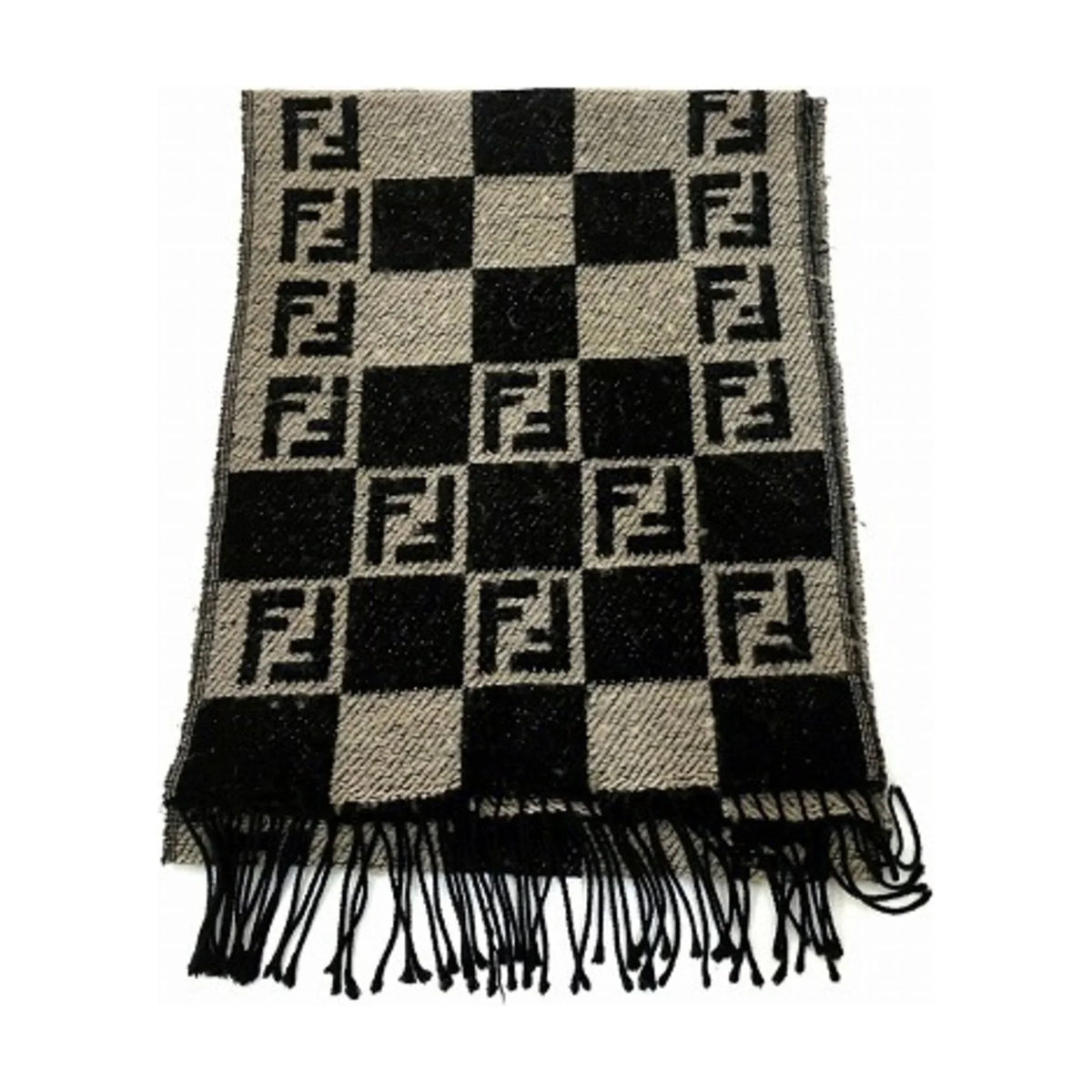 brand Pre-Owned FENDI accessory fringe Zucca block check (Good) pattern men's scarf
