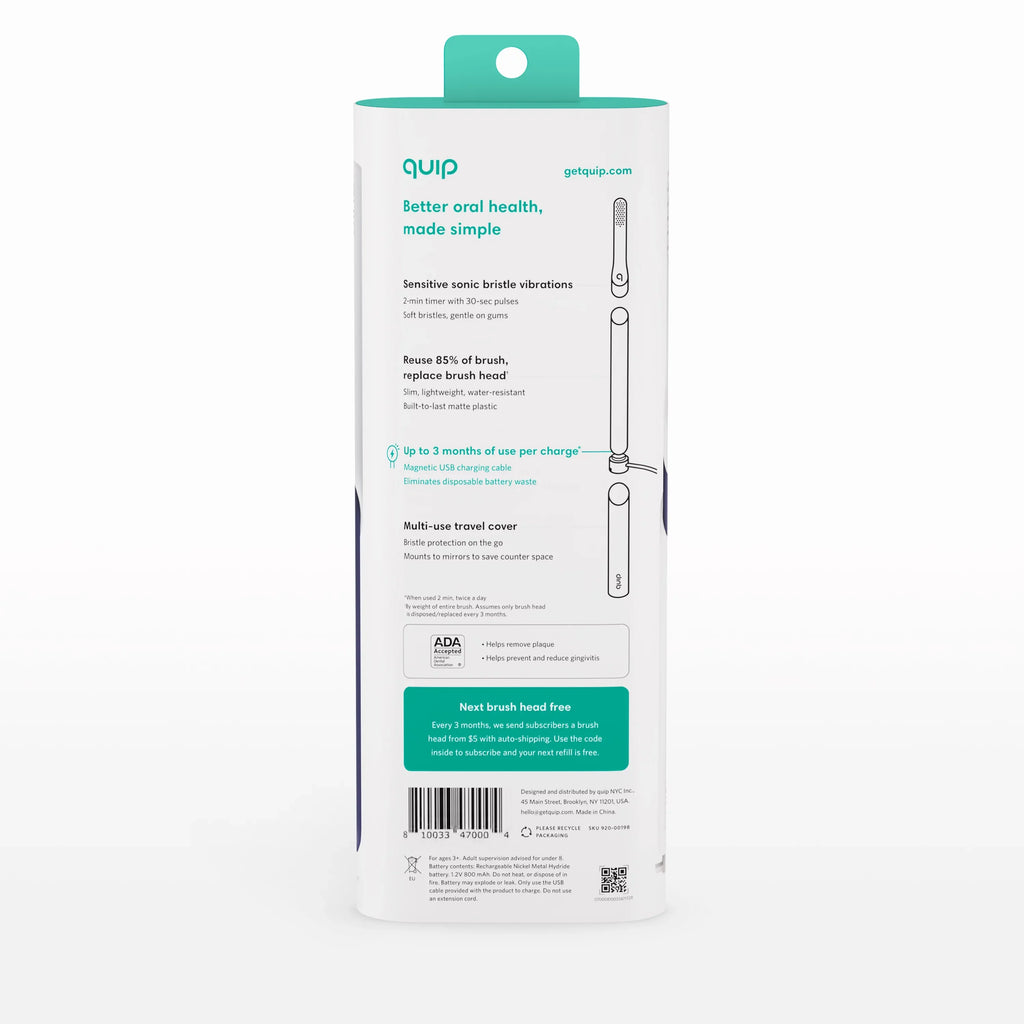 Adult Head, Full Electric Quip Toothbrush Midnight Rechargeable