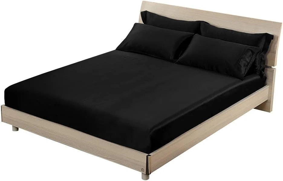 Fitted Sheet Mulberry Black 19 Momme HAOFEI Silk Queen, Luxury Seamless,