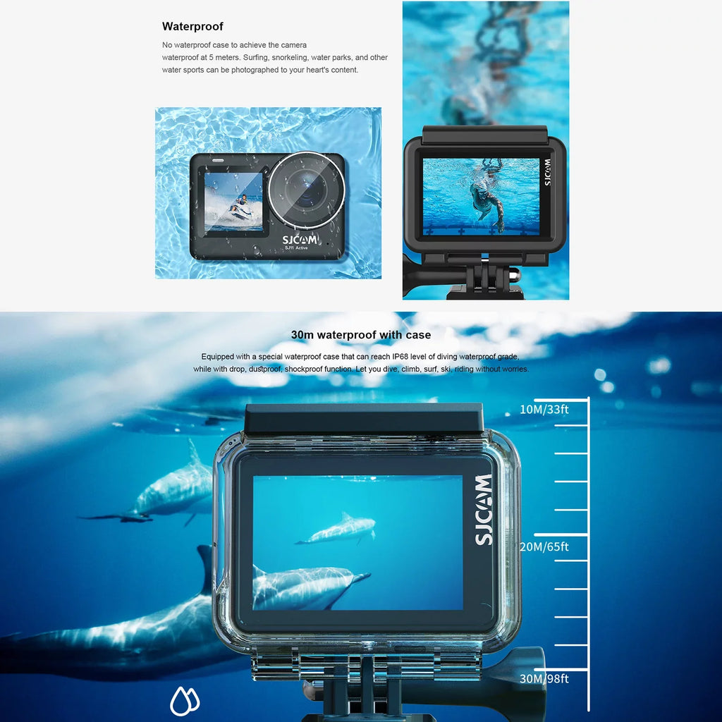 Yabuy -shaking Screen Waterproof Camera with Action Streaming 20MP Dual Camera SJ11Active Camera mobile Support Live Waterproof Adapters Case Action