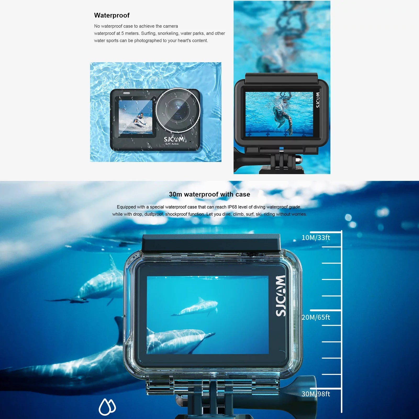 Yabuy -shaking Screen Waterproof Camera with Action Streaming 20MP Dual Camera SJ11Active Camera mobile Support Live Waterproof Adapters Case Action