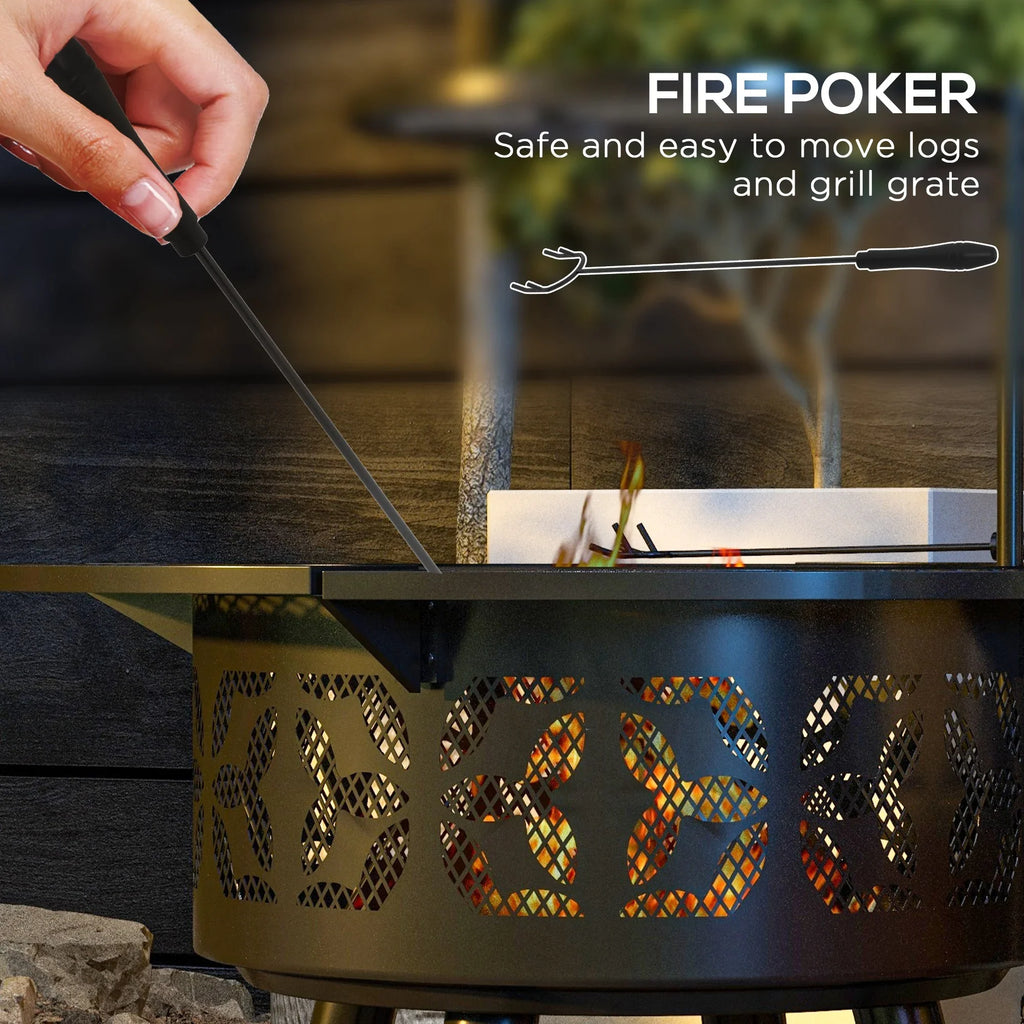 Picnic, for Round, Cooking Adjustable Poker, Backyard, Outdoor Grate BBQ with Wood and Pit Patio, Grill Black 33" Burning Fire Firepit Capri