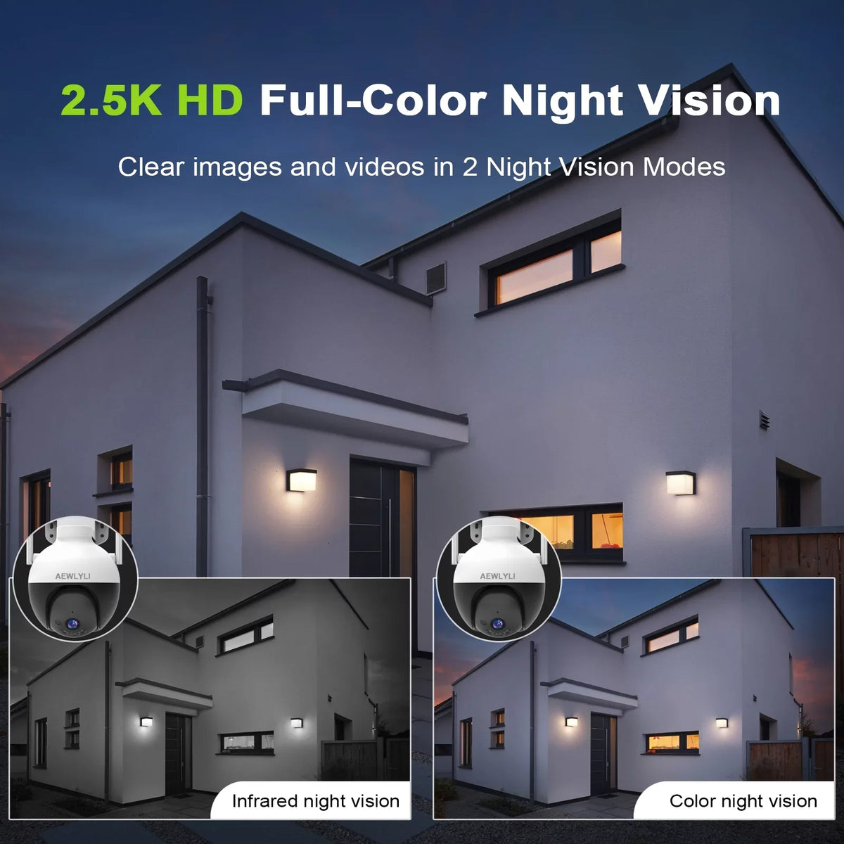 AEWLYLI with Color Night Camera 2.4G/2.5K/4MP Outdoor Camera Siren,360° & View,Home WiFi, Wireless Detection Security Vision,Spotlight Motion