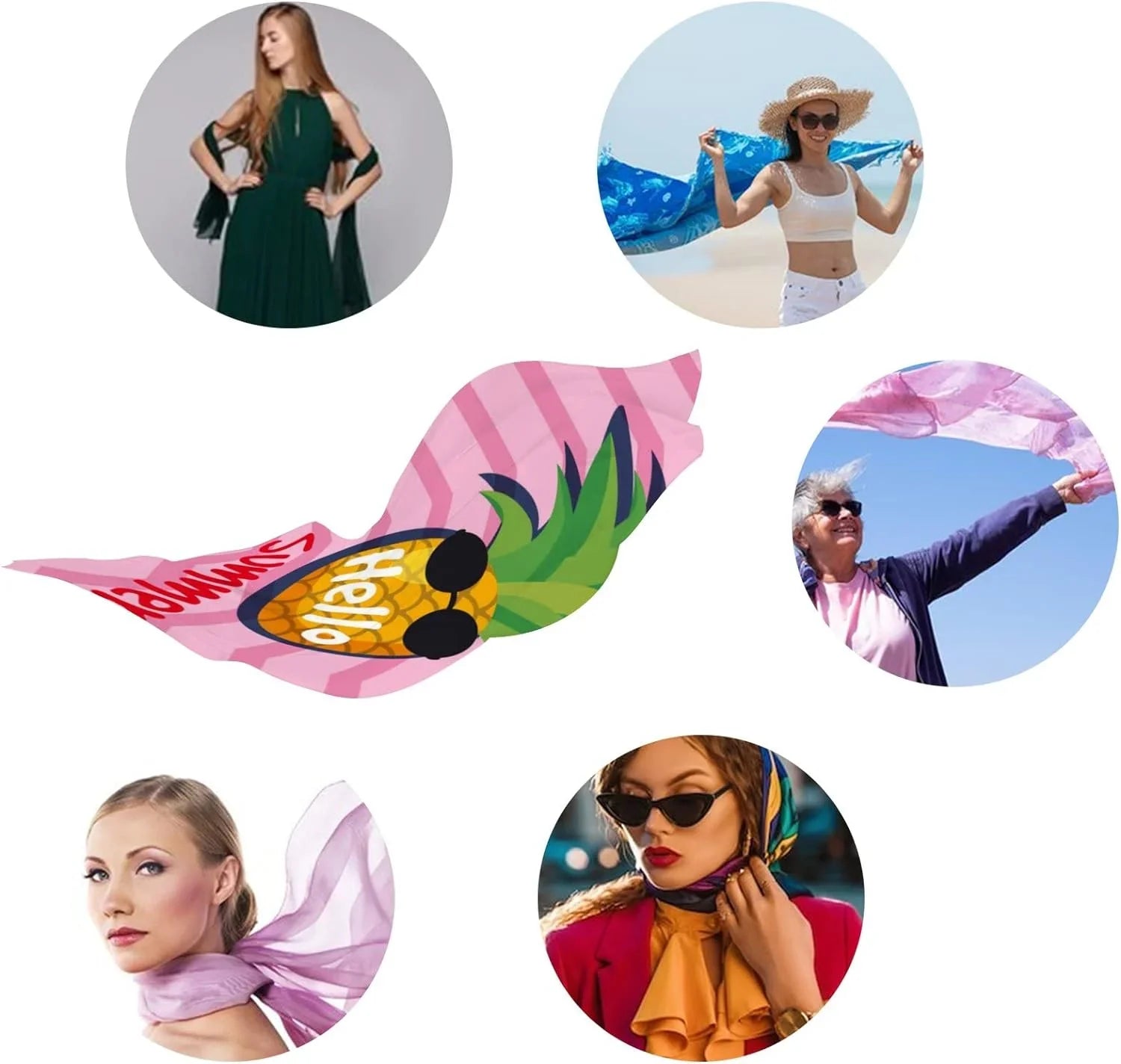 with Silk Beautiful Scarf Neck Women Hyjoy for Long Girls Summer Shawl Pineapple Scarves Lightweight Wrap