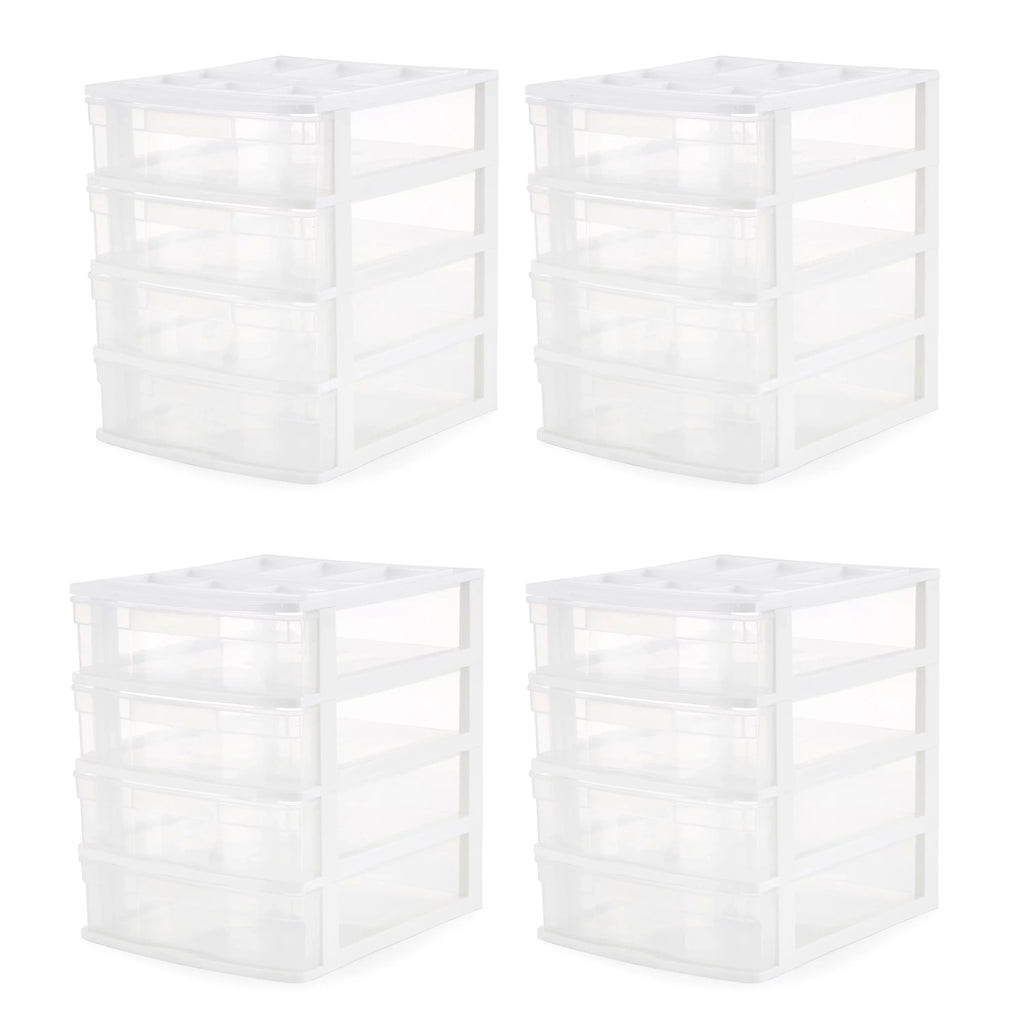 4 Storage (4 Drawer Lid, Organizer Living Desktop Gracious Pack) White w/