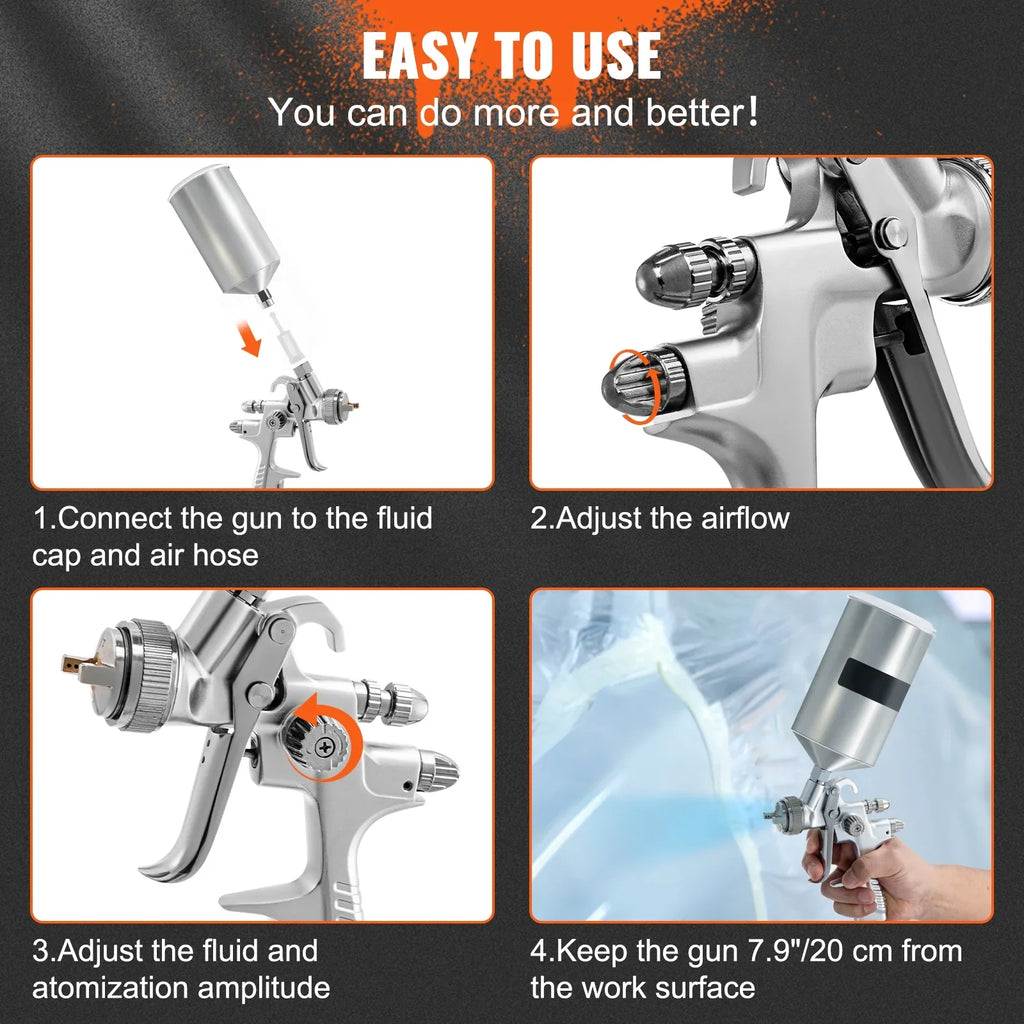 Auto Gun, Touch-Up Sets, with Gravity Feed Clear/Top 1.3/1.7mm Stainless HVLP Gun for Fluid Spray Performance Aluminum High Cup SKYSHALO & Coat Automotive 1000cc Paint, Spray Tip Primer,