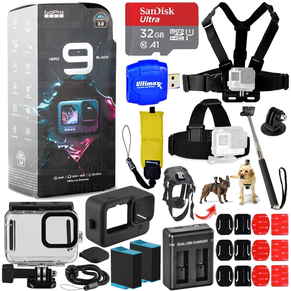 '+ Batteries 32GB + Bundle HERO9 GoPro Camera Action (Black) Housing Extra 5K +