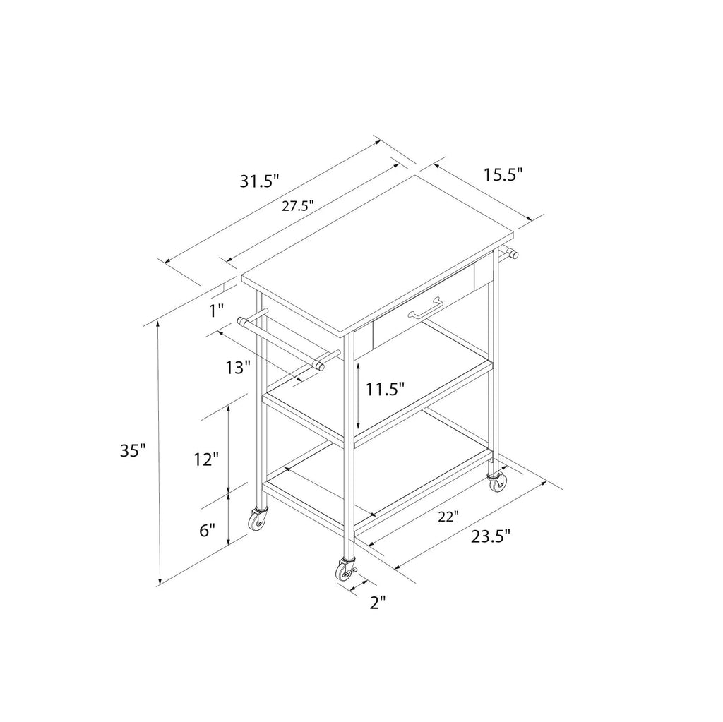 Counter DHP Black Brown Frame, Metal Stainless Top, Pantry Kitchen Kane Cart, Storage, Steel