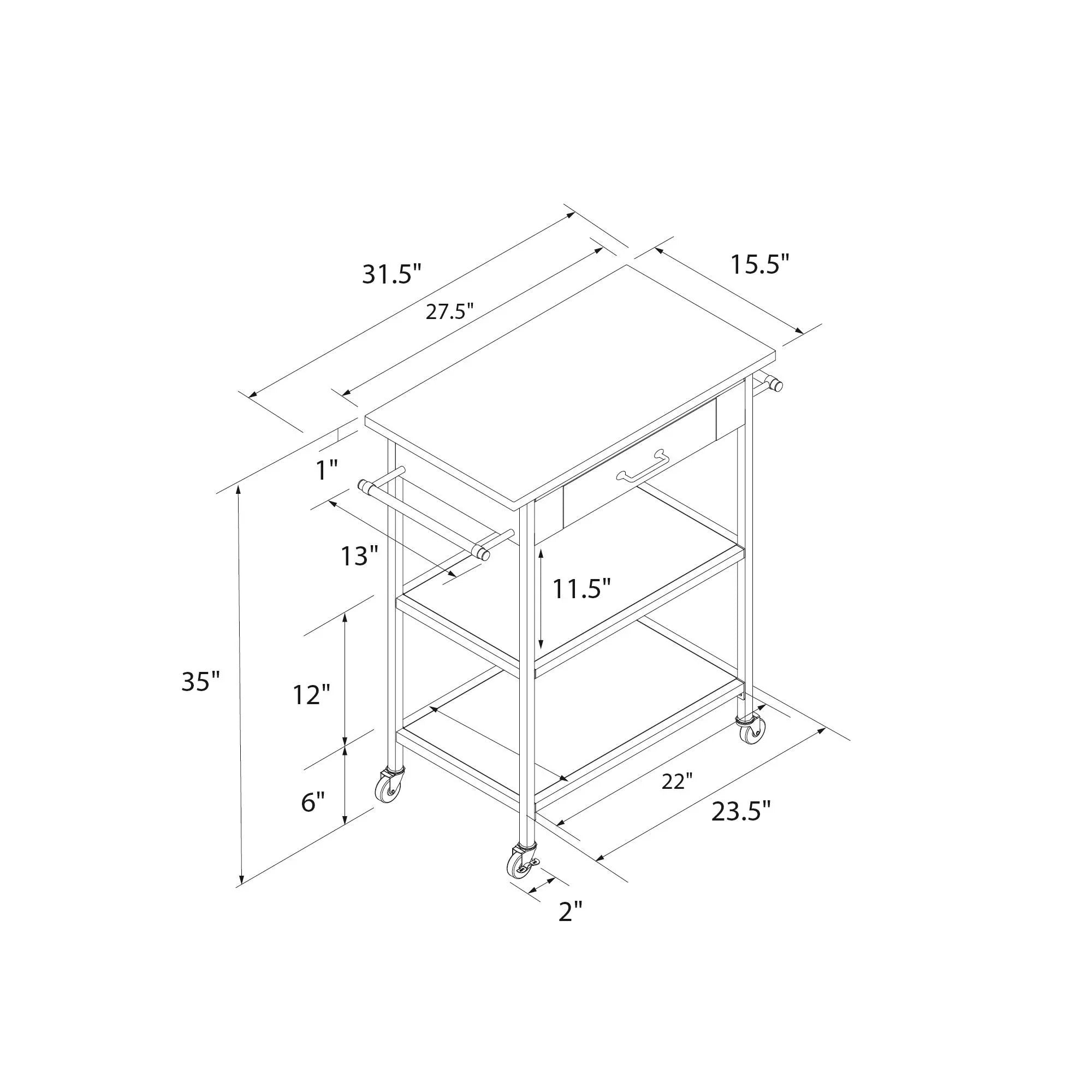 Counter DHP Black Brown Frame, Metal Stainless Top, Pantry Kitchen Kane Cart, Storage, Steel