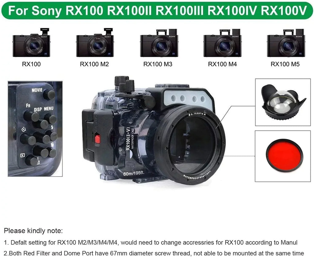IV Dome Waterproof Hands Port M4 M2 Two II case Aluminium M5 w/ 60M RX100 Camera Seafrogs M3 III RX100 Sony Underwater & V Kit, I Housing for Tray