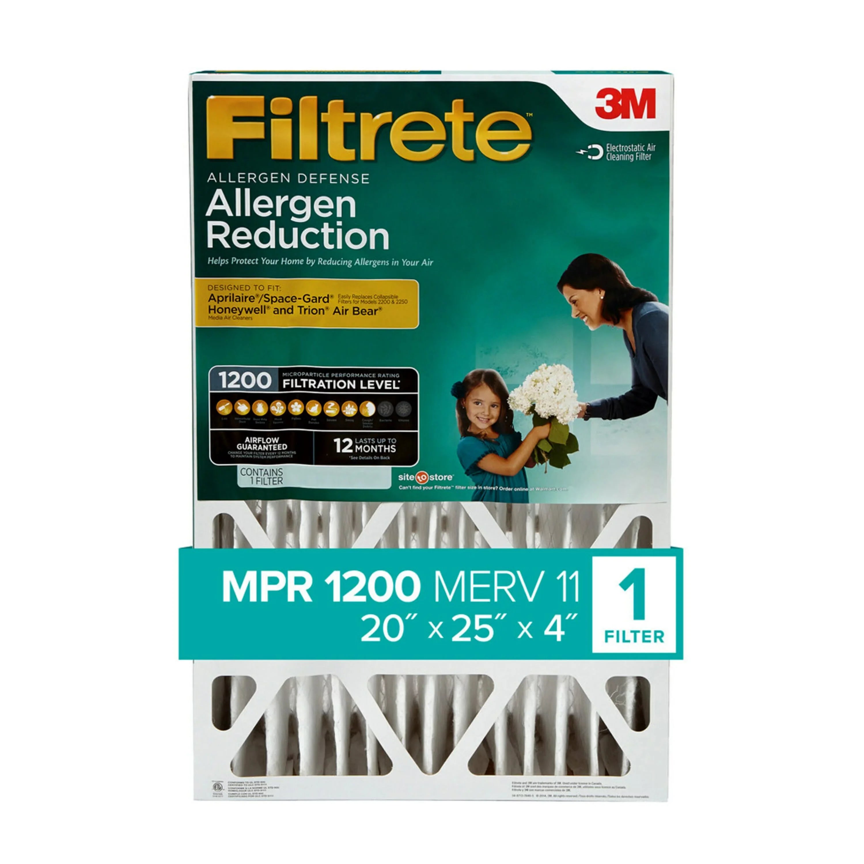 Filter 11, MERV 20x25x4 1 Filter, Pleat, Reduction Deep 1200 Allergen MPR Filtrete oxygen