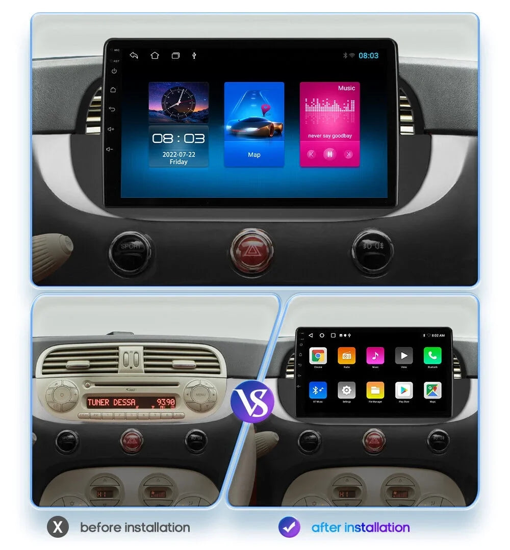 Fiat Car DSP 3+32GB Navigation Auto 500 Backup For 9" Android Radio AHD WIFI 2007-2015 GPS Camera Carplay Stereo