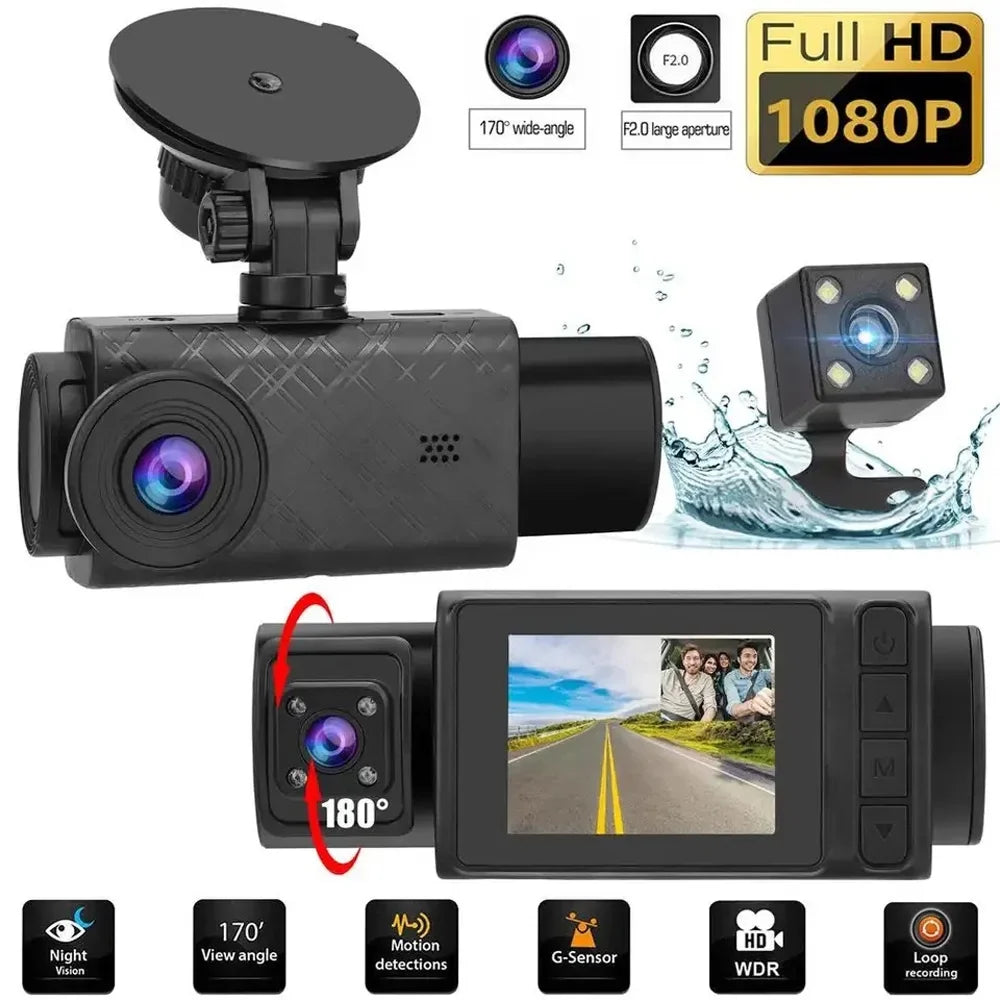 with Multi-Language with Car 2in Mirror Reliable Recorder Enhance Safety 3-Camera - Rearview Cam Video Driving Clear Auto Recording Dash - Car