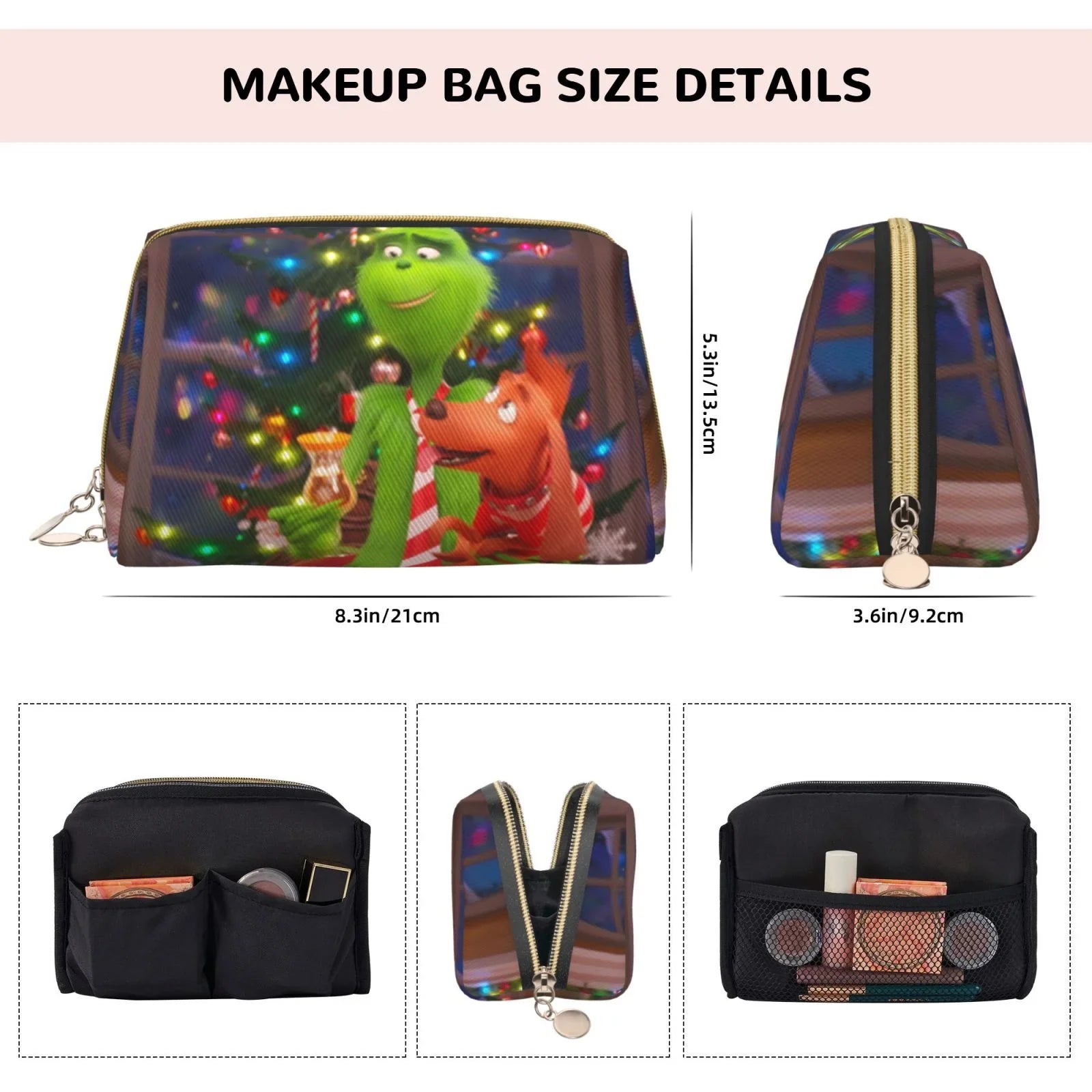movable Purse Travel Gift Leather Cosmetic Grinch Bag Film Pouch Organizer Storage Makeup Toiletry Bag