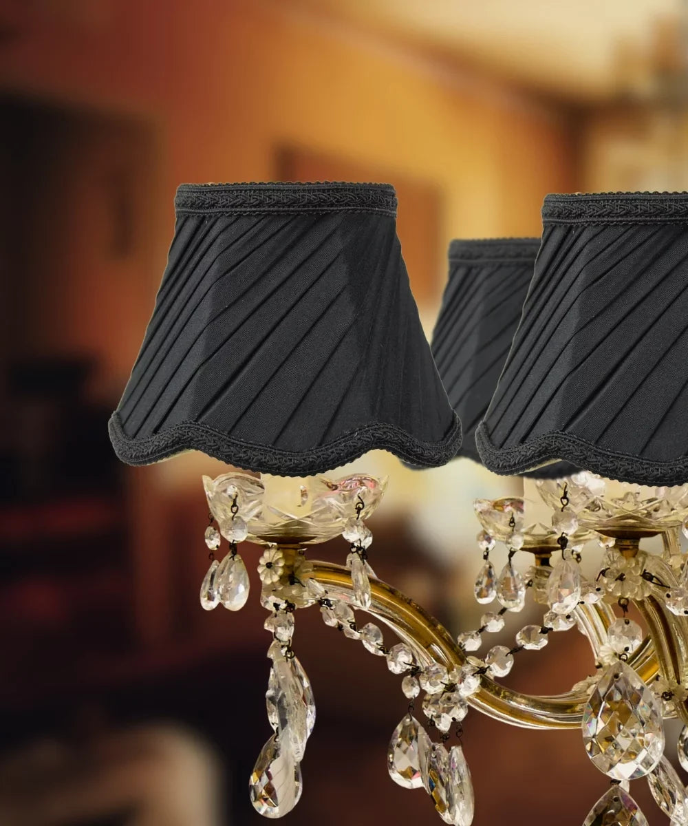 Set 6 Shade Clip 3x6x5 Black of Chandelier Gold-Lined Parchment Candle Lamp