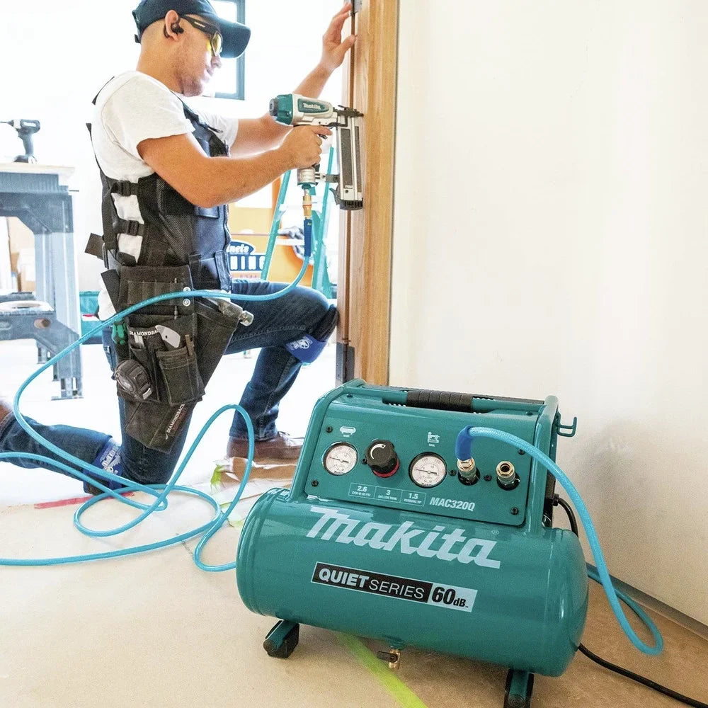 Makita Compressor Gallon 3 Quiet Oil-Free Carry oxygen MAC320Q 1-1/2 Series HP Hand