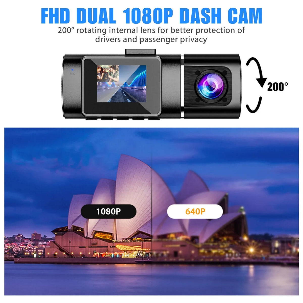 Lens Dash DVR G-Sensor 1080P Dual HD Recorder Car Camera Video Front+Inside Cam