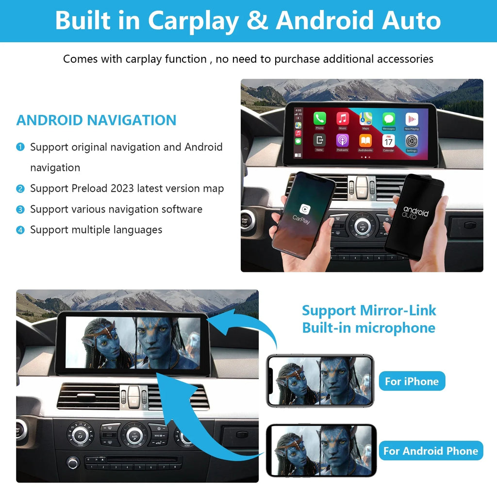 CIC, 8.8 Android Android Touchscreen for Road Apple Car E60/E61/E90/E91/E92 Radio 256G 3/5 Inch with Car Auto, Series + 2010-2013 Supports Multimedia Top 8G 13 BMW Mirrorlink, Radio Carplay,
