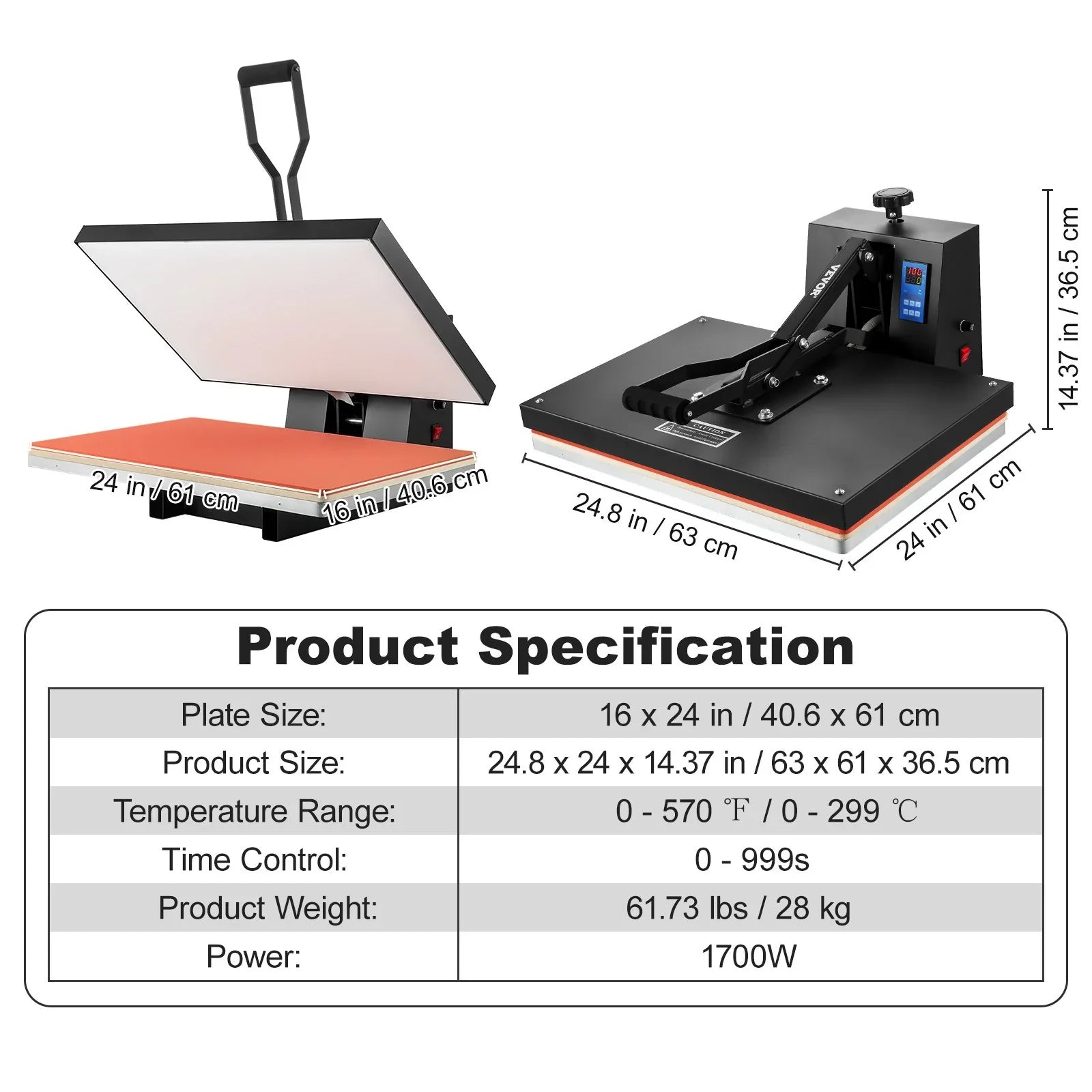 and Industrial Black 16x24 Heat for TShirt Press Heat Press Easy VEVOR Digital Power, Machine Vinyl, 1700W Sublimation Transfer Heat Printer to Use