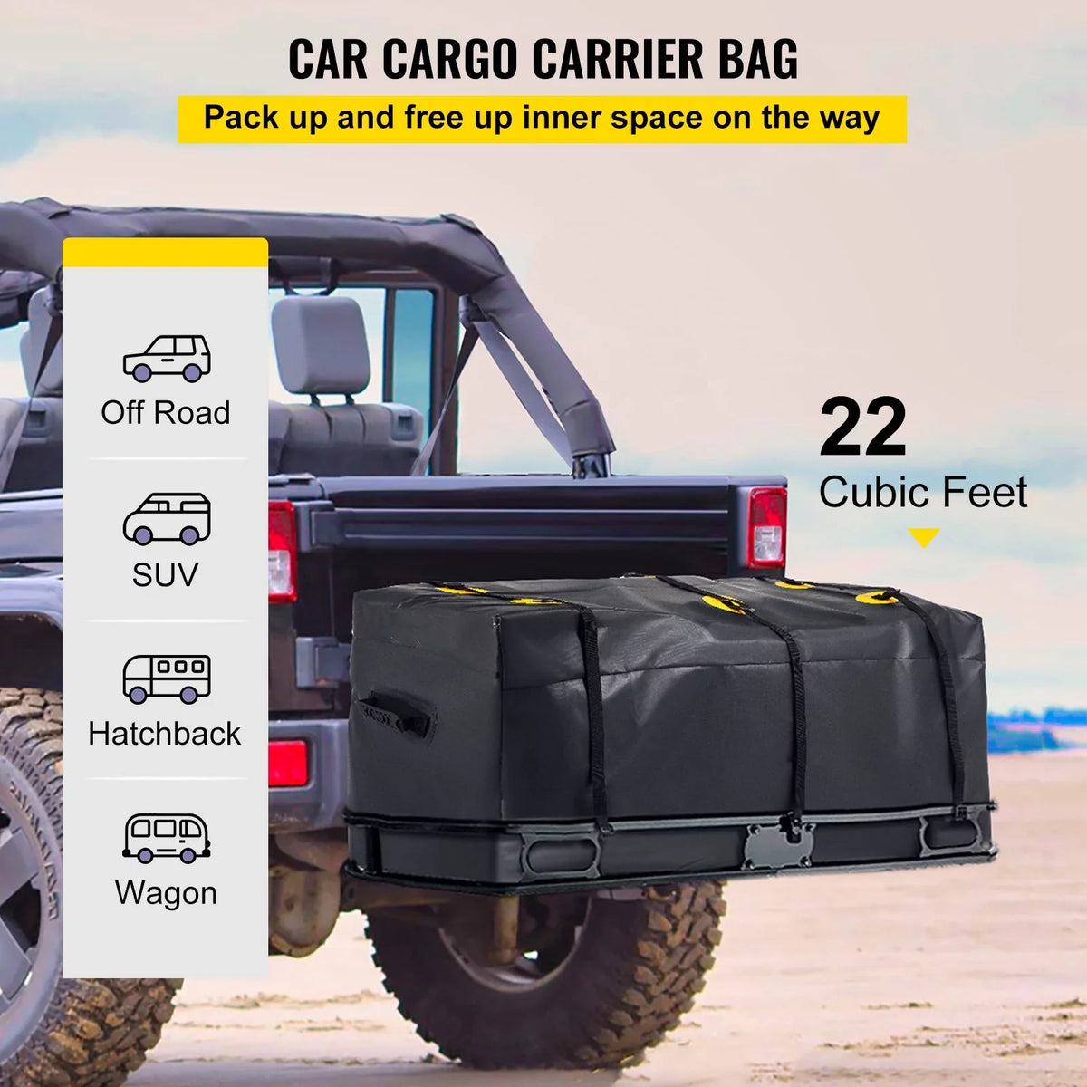 Carrier Hitch Waterproof Cargo Hitch Hitch Bag SUV Duty Feet), Heavy Bag, Fits Truck Carrier 840D for Car Basket BENTISM Straps, 60"x24"x26" (22 Vans Cubic Reinforced Cargo with ,