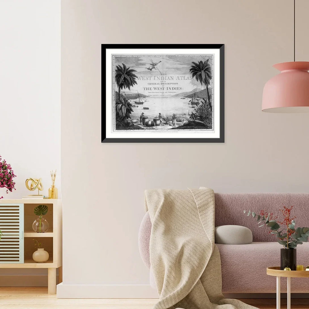 large in West sailor Natives 17-7/8" casks, British the the Print, Indies a harbor], [A on scene x ships Framed with and the beach two Historic and three 21-7/8" showing in
