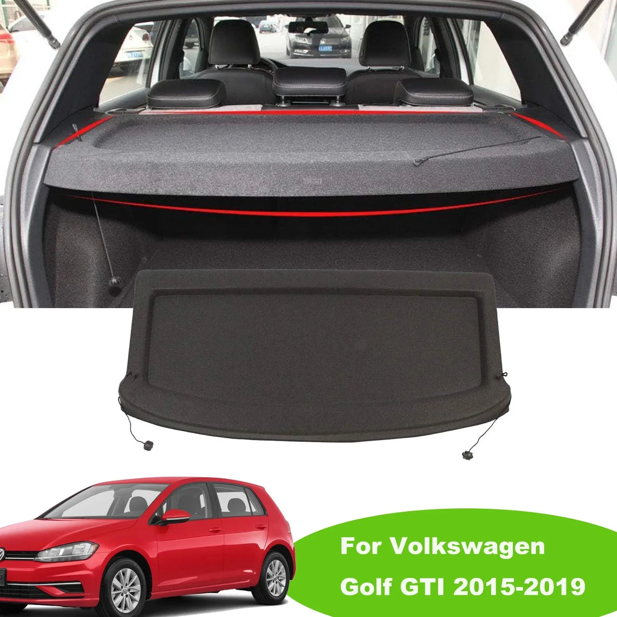 GTI 7 Volkswagen Rear 2019 Black GTI Fit Non-retractable Accessory, Cargo Cover Trunk 2015 VW 2016 Privacy Golf 7 Luggage 2018 Hatchback GOLF Shade 2017 2015-2019 for