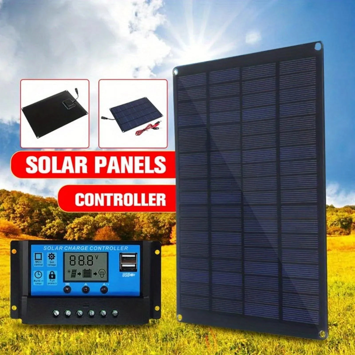 Solar 18V Battery Car Outdoor Camping Solar With 12V 20A Solar Charger Controller And Cells Hiking For Waterproof Clip Panel