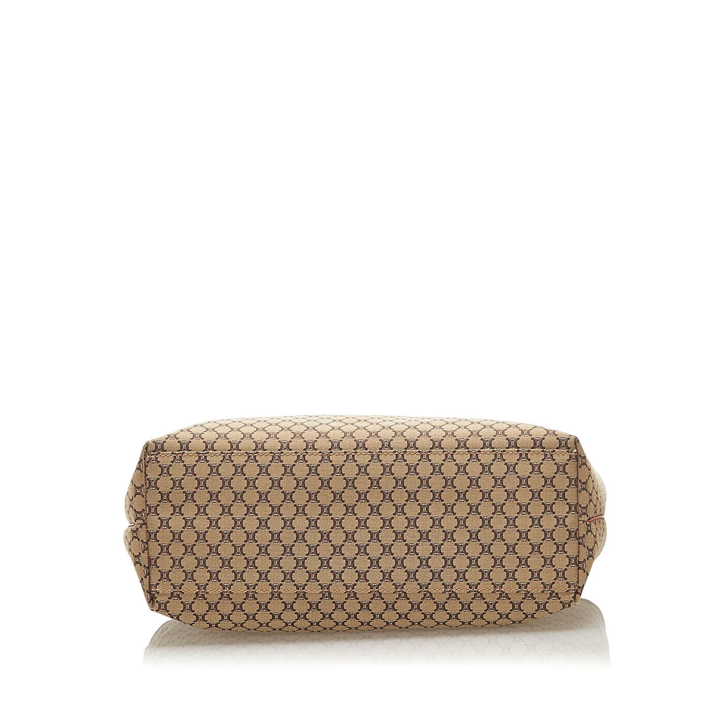 Canvas Women Authenticated Handbag Celine (Good) Brown Top Macadam Pre-Owned Fabric HandleBag