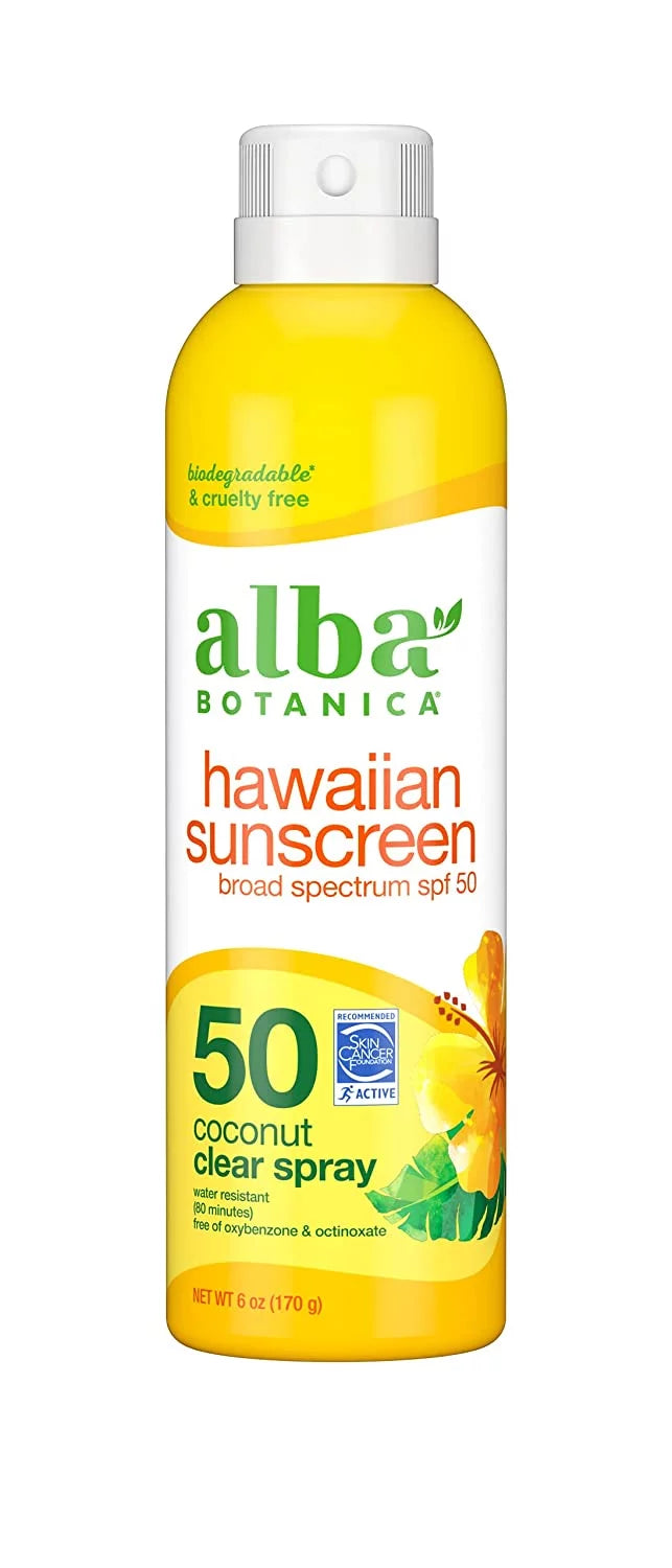 8 SPF (4pack). Oz Spray, 50, Clear Clear, Hawaiian Alba Botanica Coconut, Nourishing Fl Sunscreen