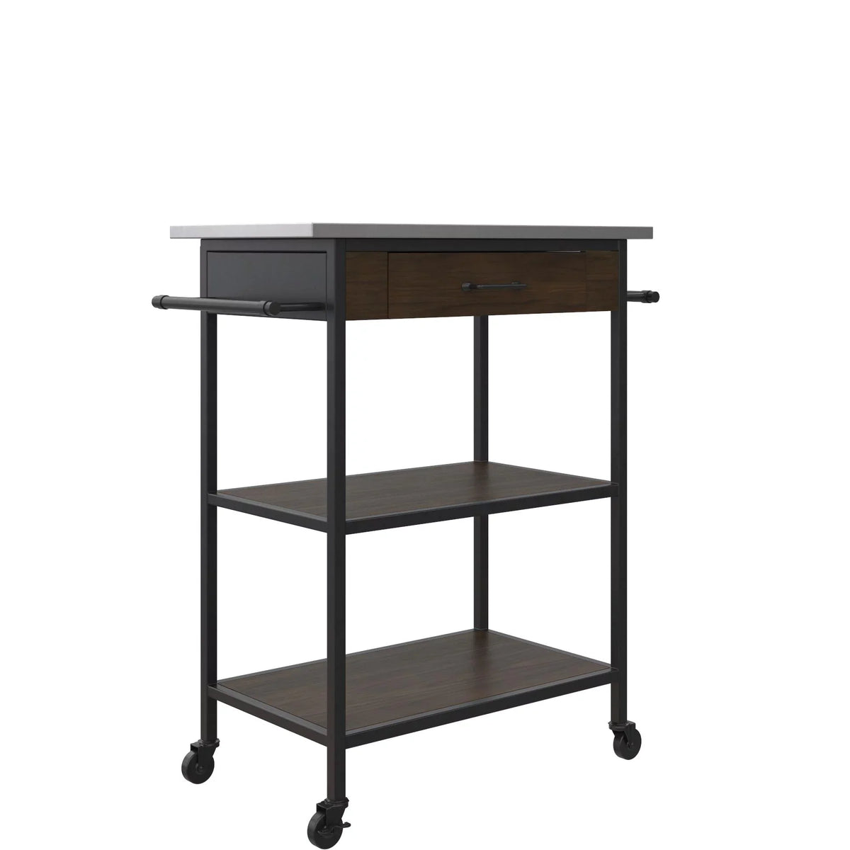 Counter DHP Black Brown Frame, Metal Stainless Top, Pantry Kitchen Kane Cart, Storage, Steel