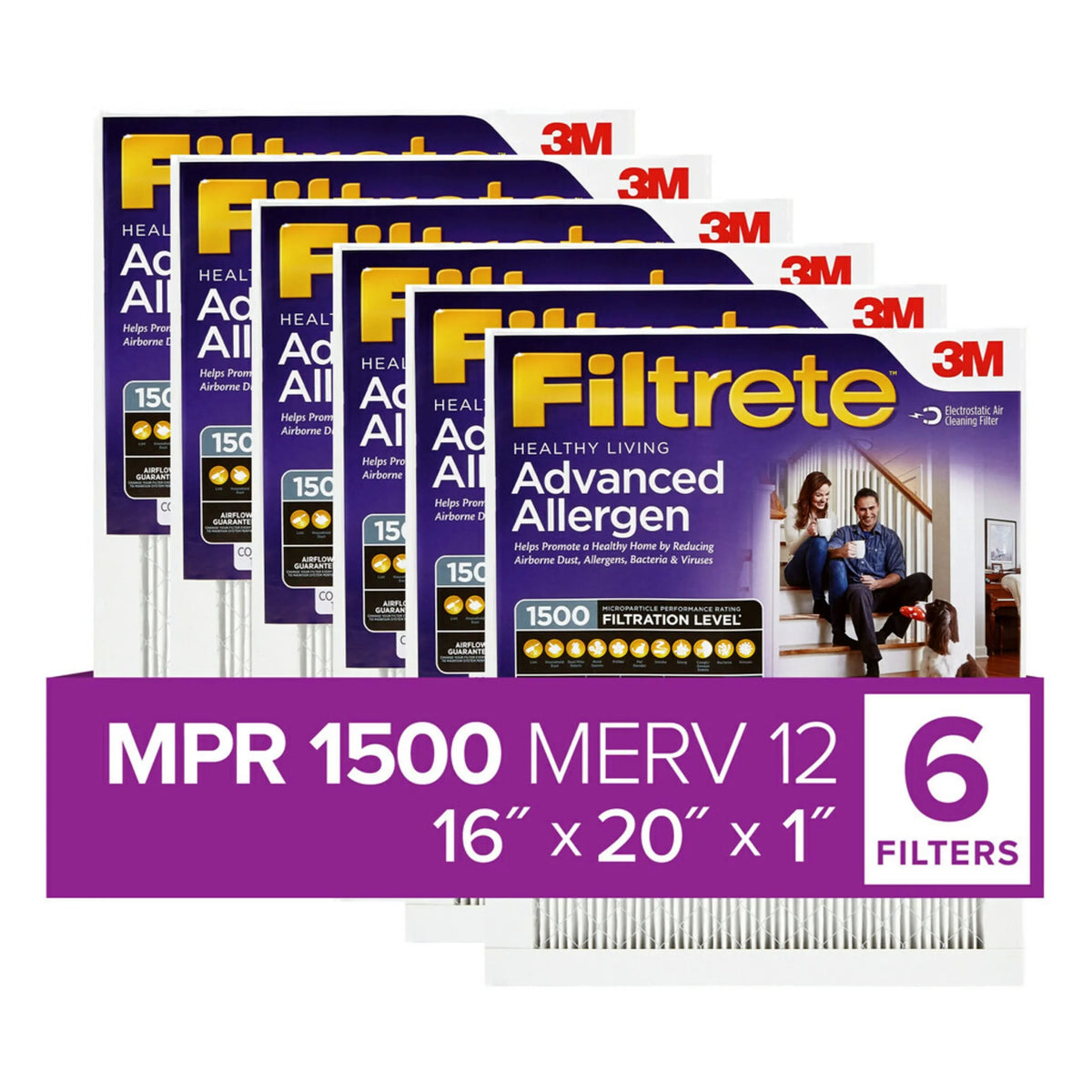 Allergen Reduction, MPR Advanced Filter, 12, oxygen 6 MERV Filtrete 1500 Filters 16x20x1