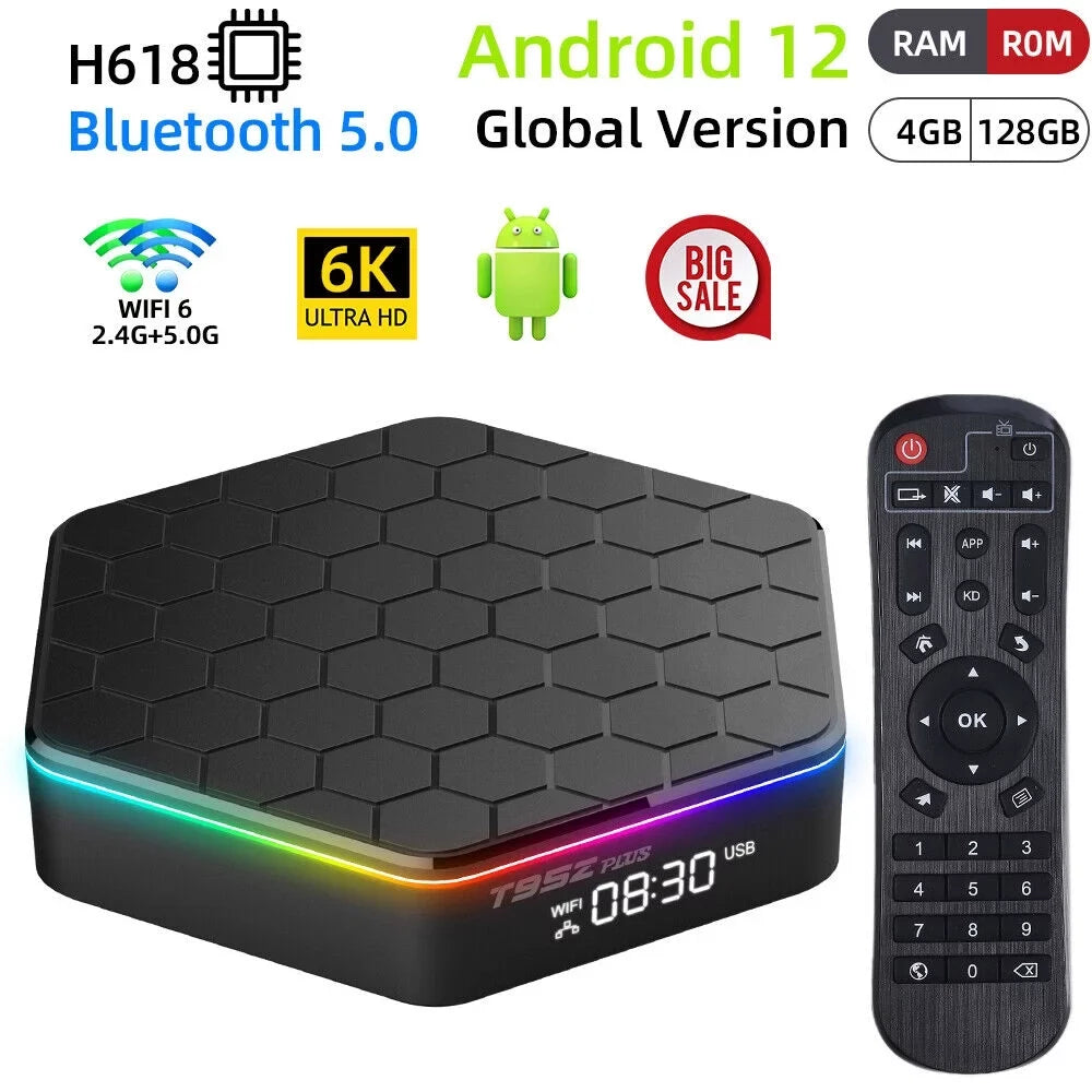 Android 6K Stream 12.0 Player: T95Z Plus Box TV Smart JahyShow 4+128G HD with