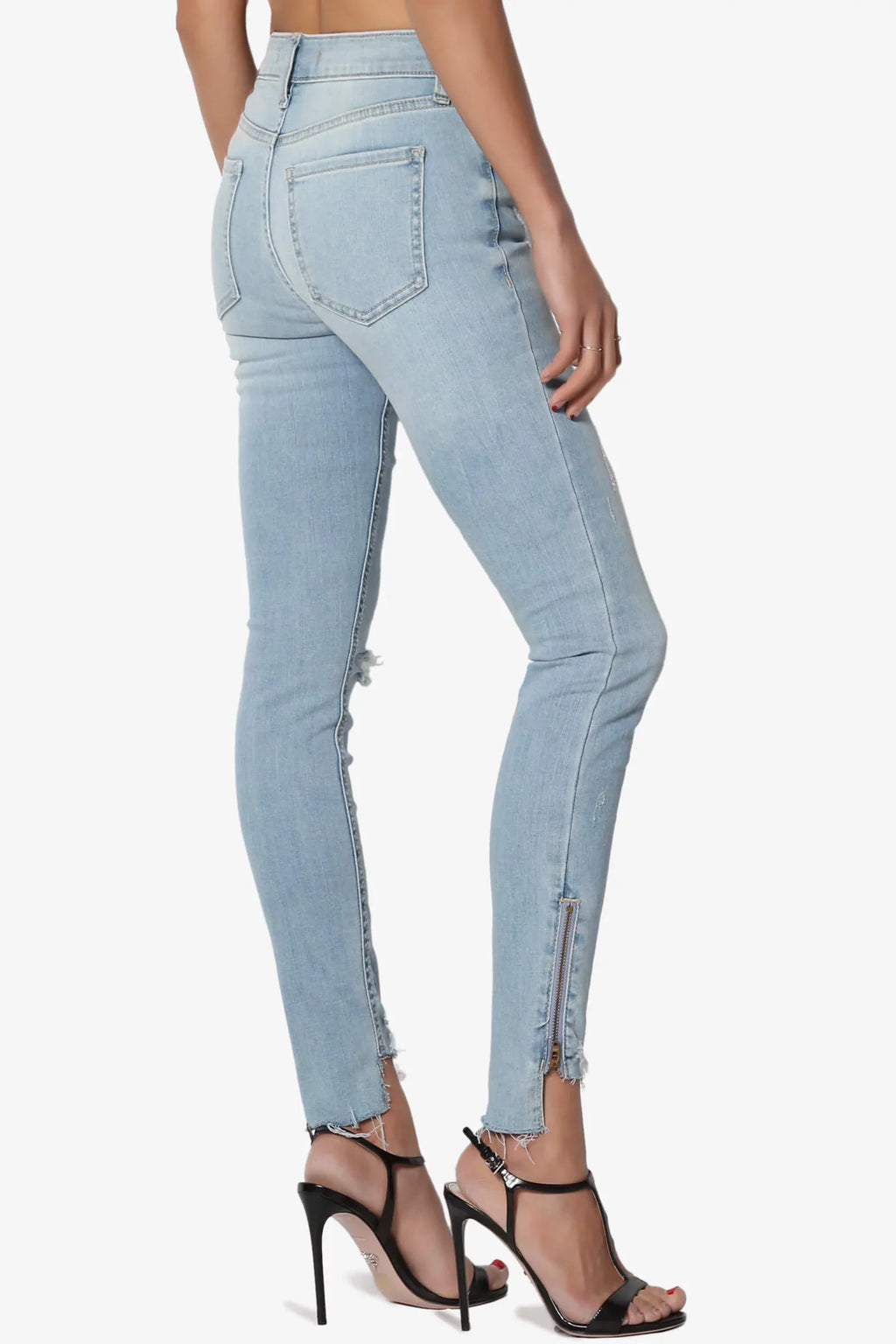 Distressed Raw Rise Cropped Step Mid TheMogan Edge Jeans Women's Zip Skinny Hem