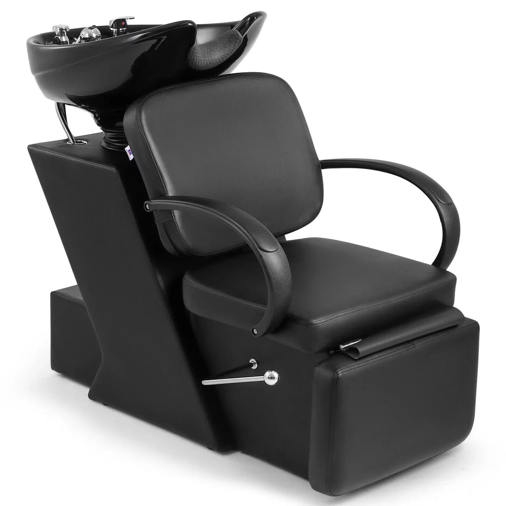 Sink Bowl Adjustable Chair with Ceramic Tattoo and Salon Beauty Backwash Spa Shampoo Hand Footrest Bowl, Artist Black