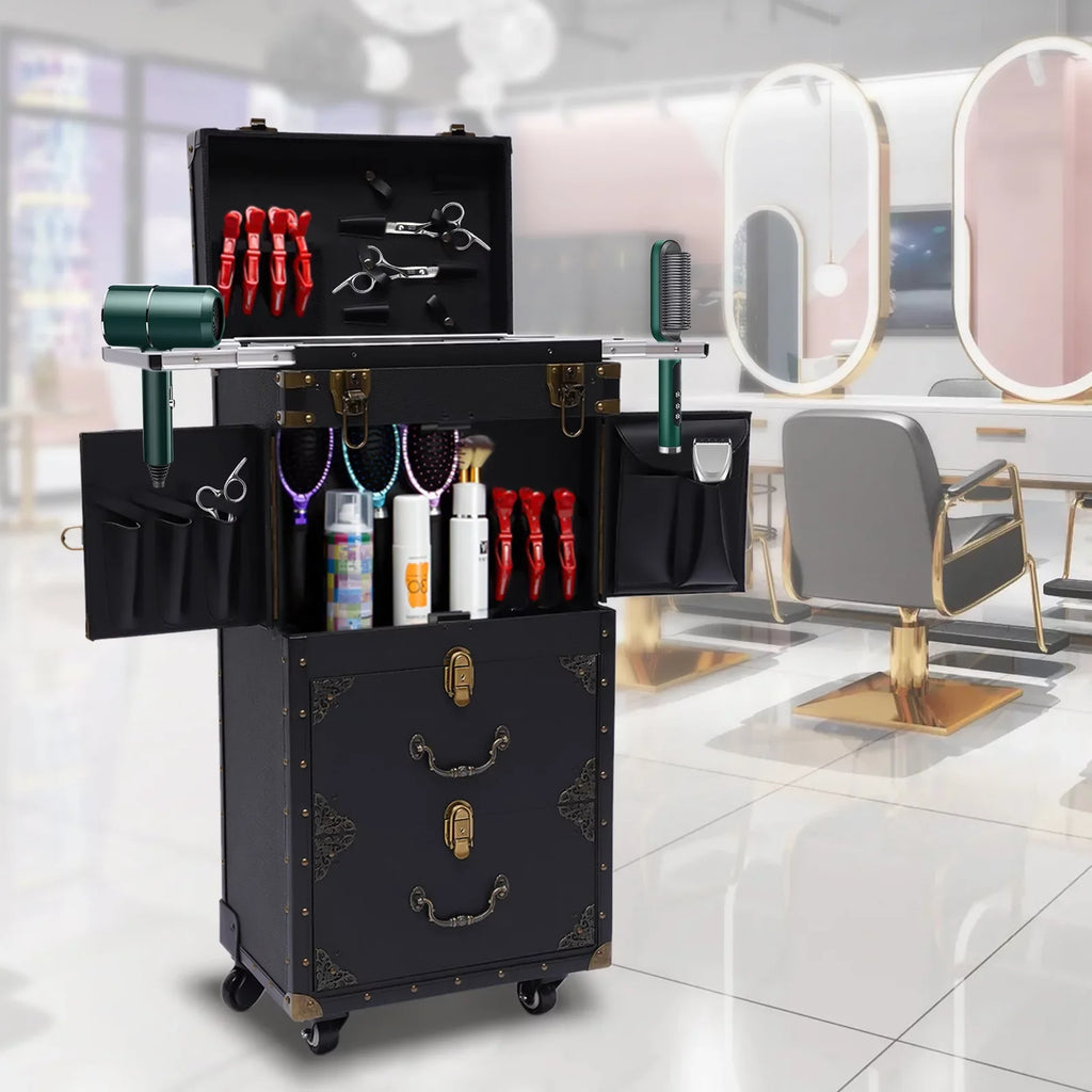 Hair with Trolley Dryer Aiqidi Box Beauty Case Holder Hairdressing Stylist Cosmetic Lockable Organizer Tool Rolling Travel Makeup Salon Train Barber Luggage
